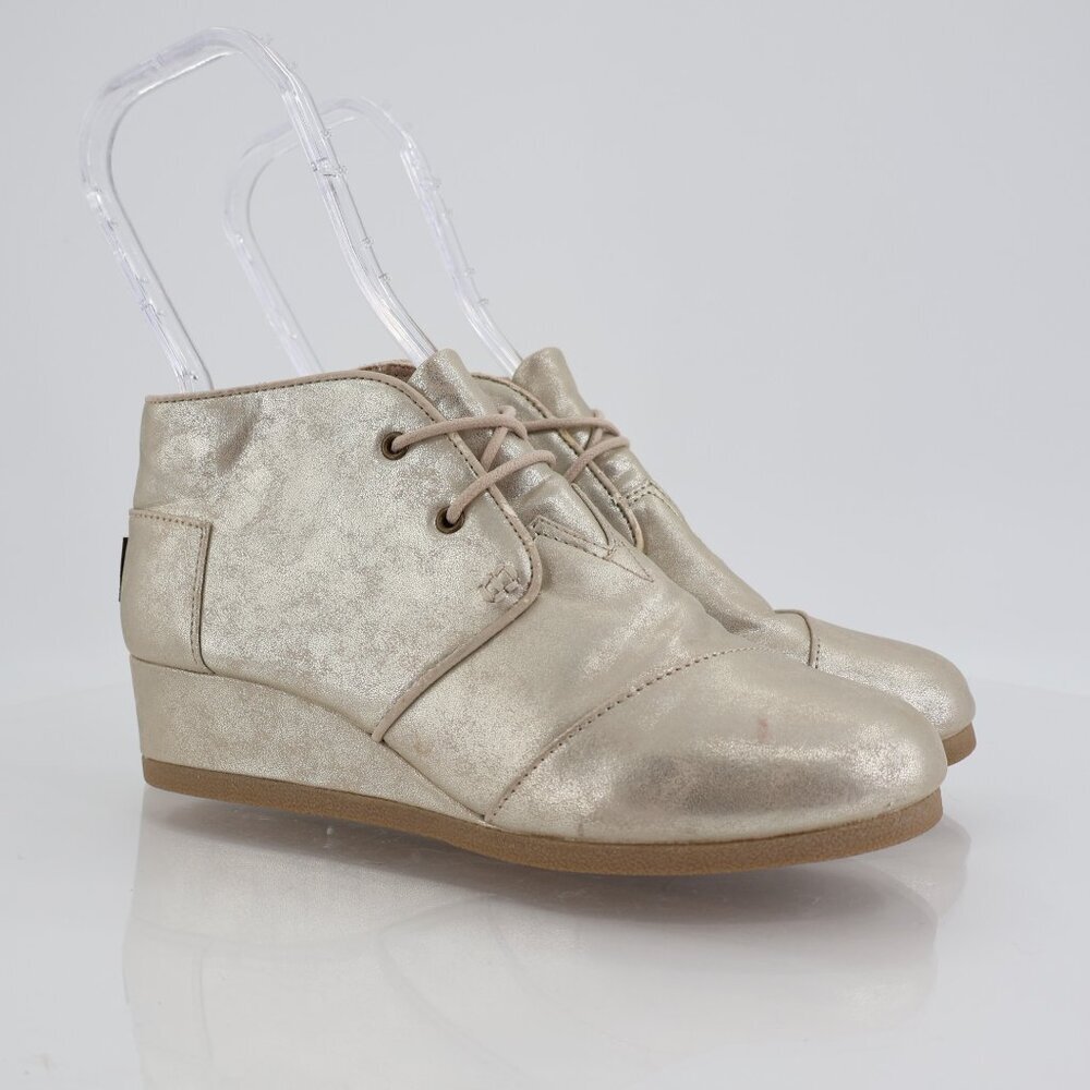 Toms Metallic Champagne Lace-Up Wedge Boots